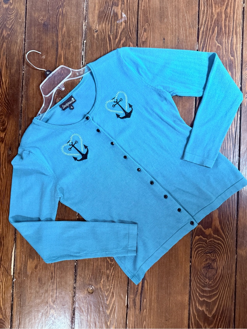 Sourpuss Teal Anchor Cardigan Sweater